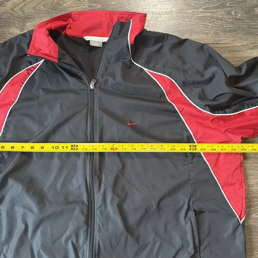 VTG Y2K Nike XXL Windbreaker Jacket Black Red Colorblock Swoosh Track 2000s Zip